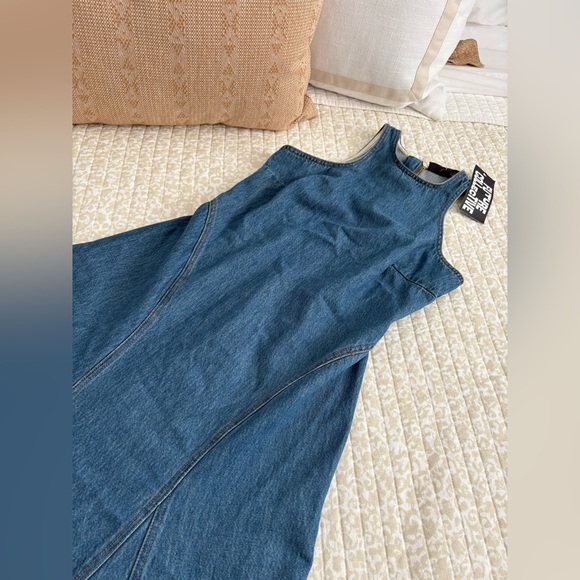 Future Collective Racerback Denim Midi A-Line Dress Medium Wash | 4 - Picture 11 of 16